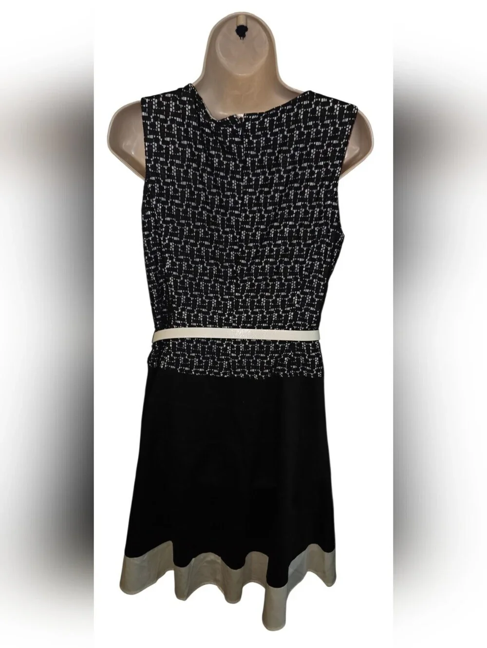 Anne Klein Black and White Sleeveless Fit-and-Flare Mini Dress